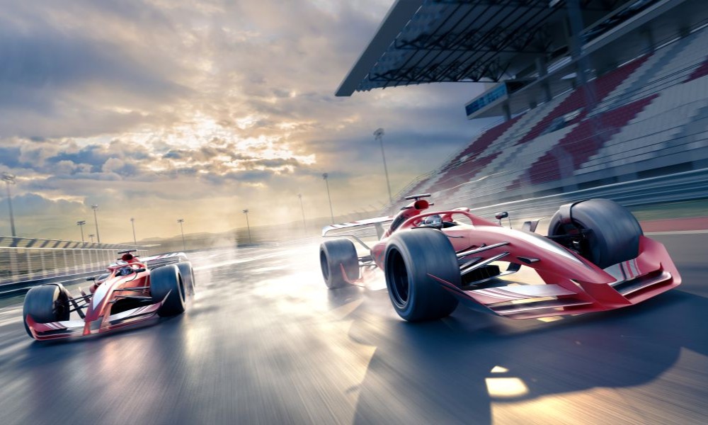 Motorsport car competing on track, representing the M40 corridor’s strong motorsport and high-performance engineering sector.
