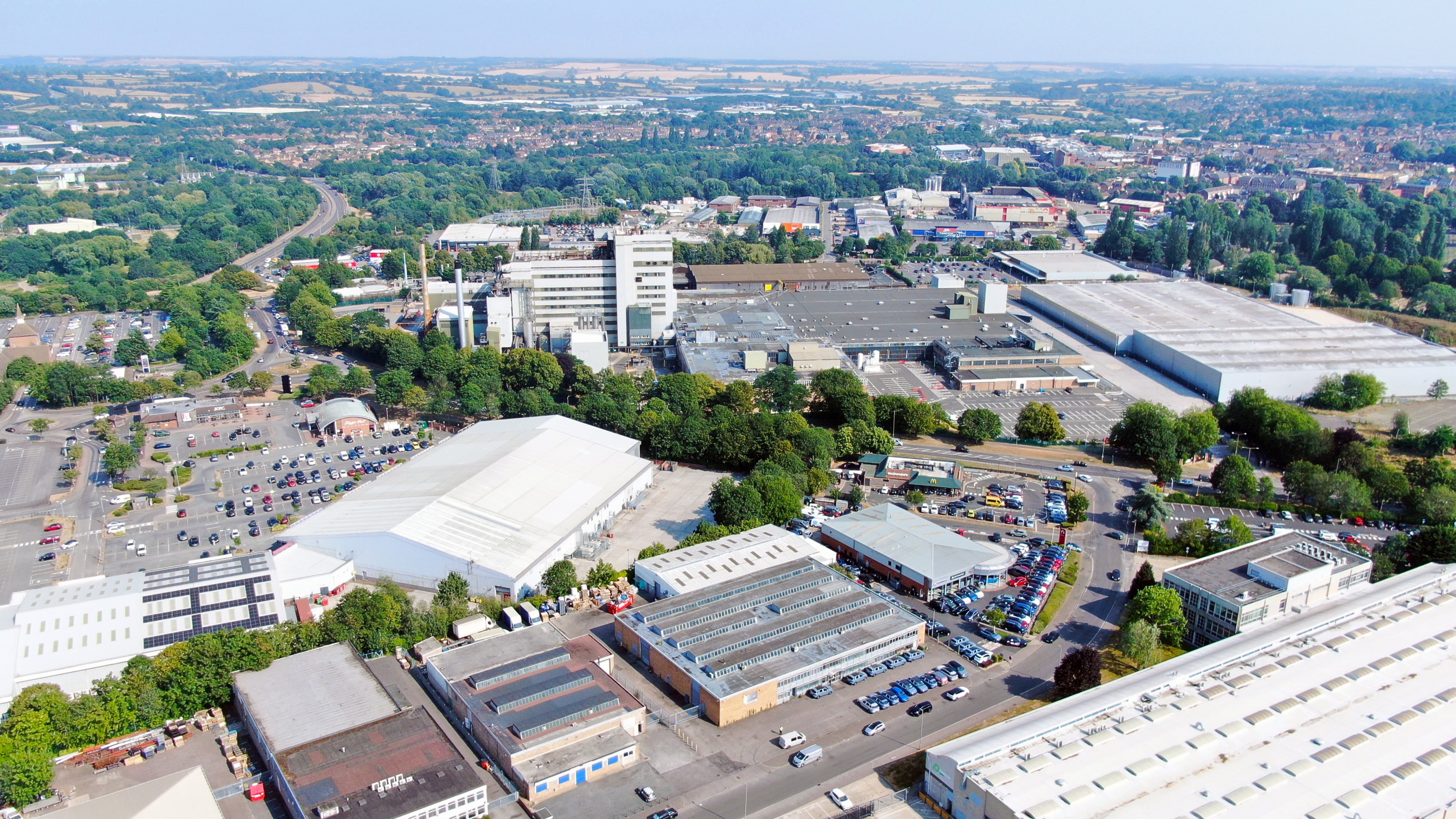 Aerial view of the former Kraft/Jacobs Douwe Egberts site in Banbury, close to Junction 11 of the M40
